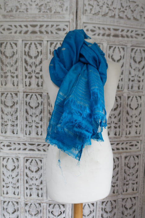 Blue Silk Blend Vintage Dupatta - New - Indian Suit Company