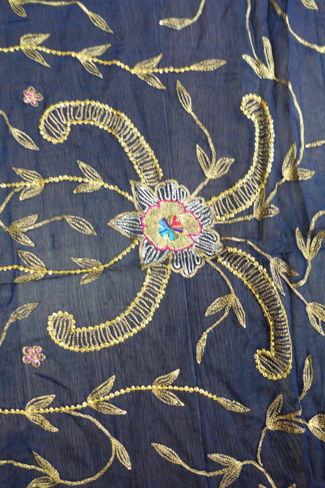 Dark Blue Vintage Embellished Dupatta - New - Indian Suit Company