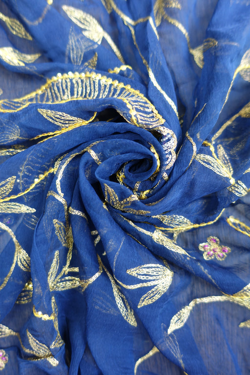 Dark Blue Vintage Embellished Dupatta - New - Indian Suit Company