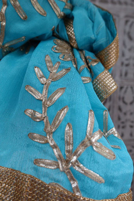 Blue Crepe Gota Worked Crepe Dupatta - New - Indian Suit Company