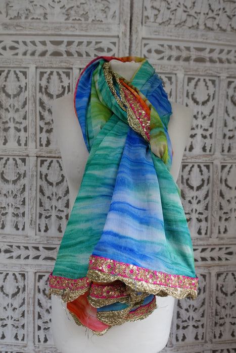 Rainbow Pastel Crepe Dupatta - New - Indian Suit Company
