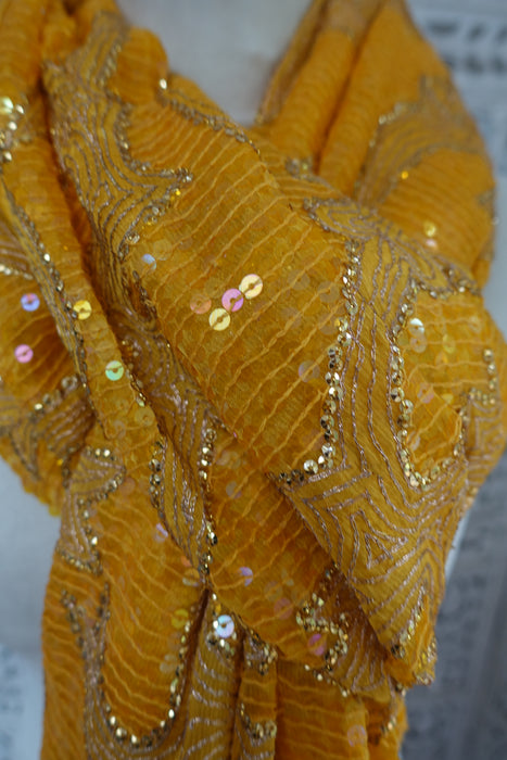 Ochre Vintage Sequinned Chiffon Dupatta - New - Indian Suit Company
