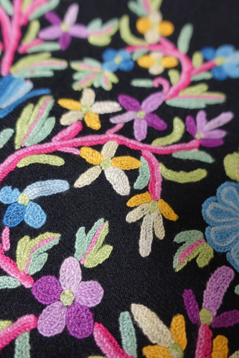 Black Wool Embroidered Colourful Shawl - Preloved