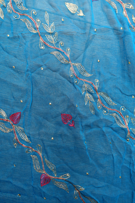 Peacock Blue Vintage Silk Chiffon Embellished Dupatta - New