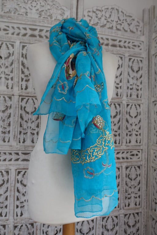 Blue Silk Chiffonvintage Dupatta - New Ready - Indian Suit Company
