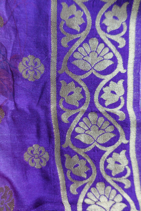 Purple And Pink Flower Cotton Silk Dupatta - Preloved