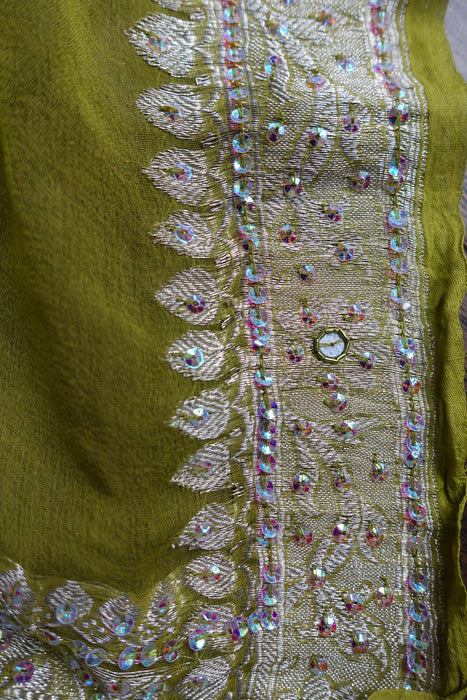 Bright Green Vintage Banarsi Dupatta - New Ready - Indian Suit Company