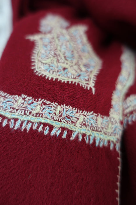 Maroon Wool Embroidered Shawl - New