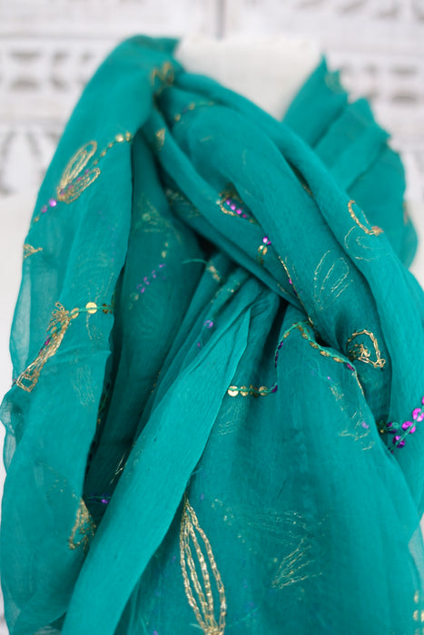 Jade Green Vintage Silk Chiffon Dupatta - New