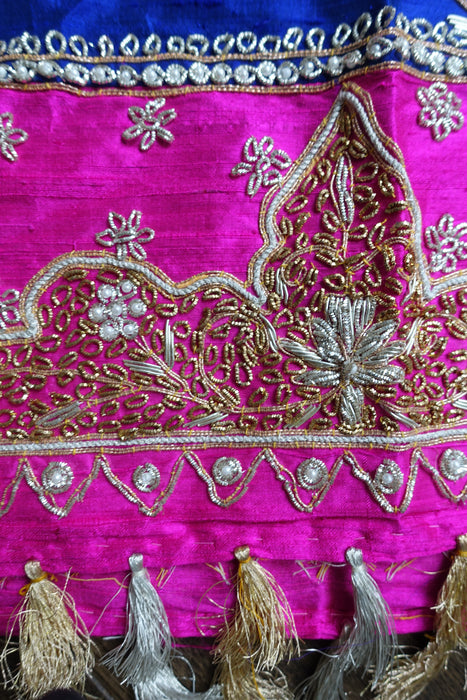Purple & Pink Raw Silk Vintage Zardosi Shawl - New