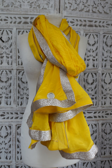 Bright Yellow Silk With Mirrors Dupatta - New