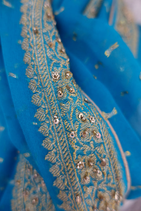 Blue Banarsi Chiffon Embellished Dupatta - New