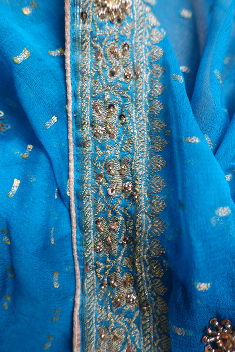 Blue Banarsi Chiffon Embellished Dupatta - New