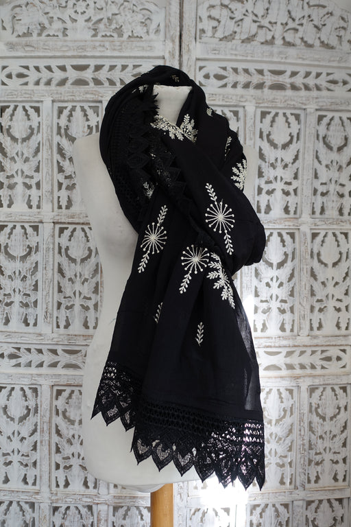 Black With White Floral Embroidered With Lace Trim - New Ready - Indian Suit Company