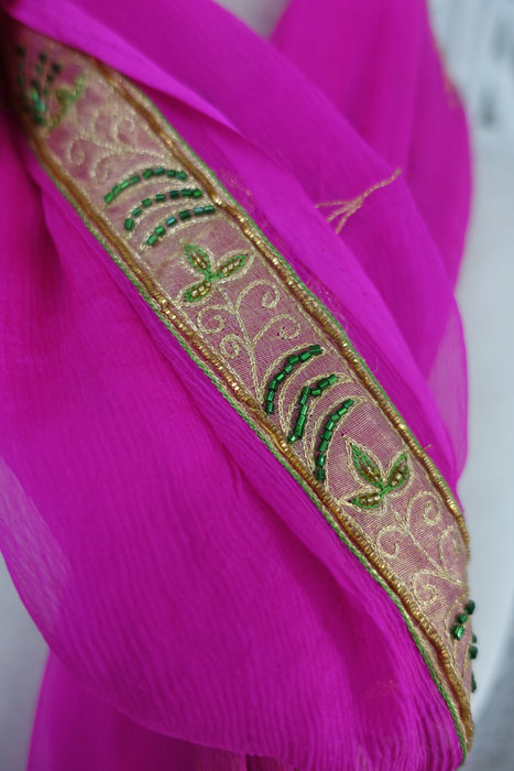 Hot Pink Vintage Silk Chiffon Dupatta - New