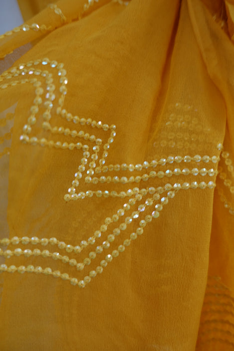 Yellow Vintage Sequinned Dupatta - New