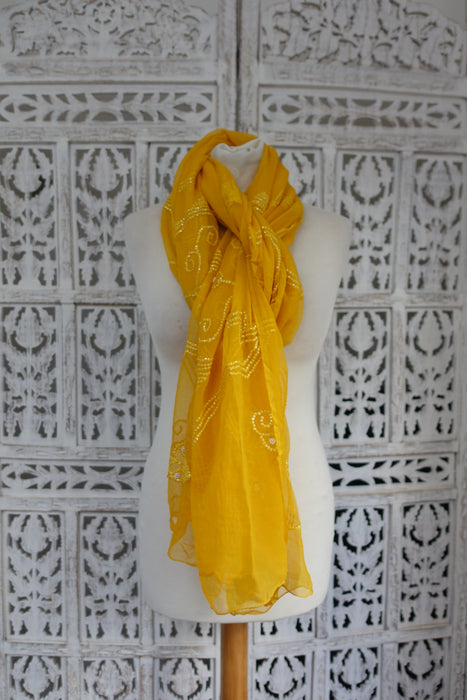 Yellow Vintage Sequinned Dupatta - New
