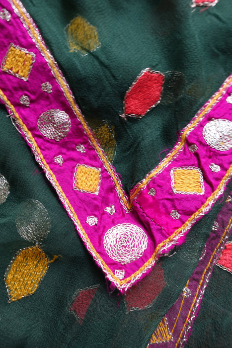 Green Silk Chiffon Vintage Embroidered Dupatta - New