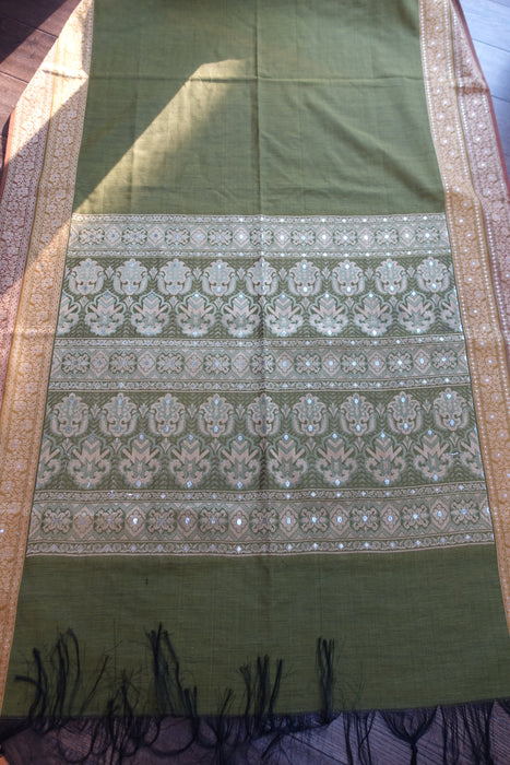 Green Cotton Printed Dupatta - New