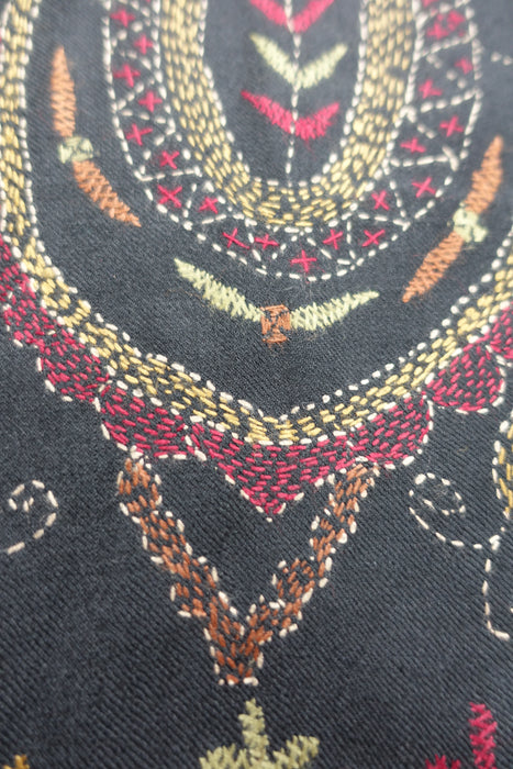 Black Wool Embroidered Shawl - New