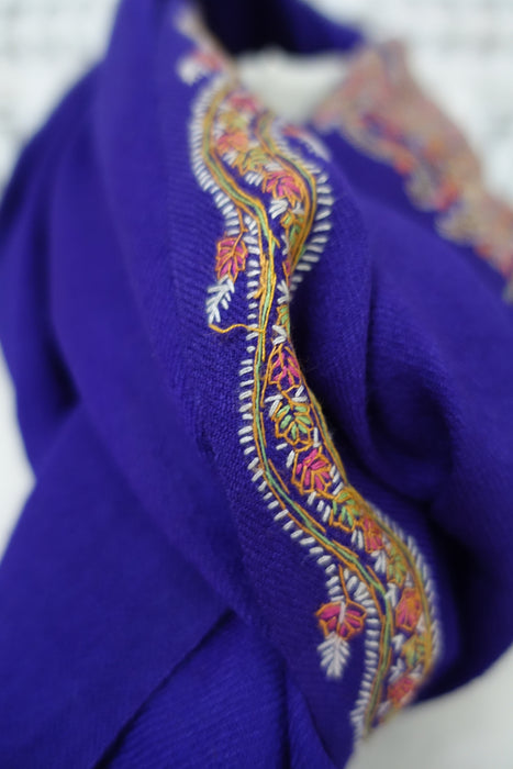 Purple Wool Embroidered Shawl - New