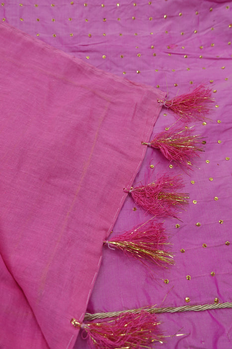 Vintage Pure Silk Pink Lined Dupatta - New