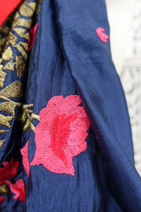 Blue Silk Blend Embroidered Dupatta - Preloved