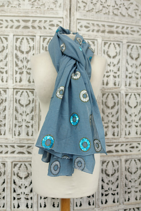 Blue Soft Cotton Sequinned Dupatta - New