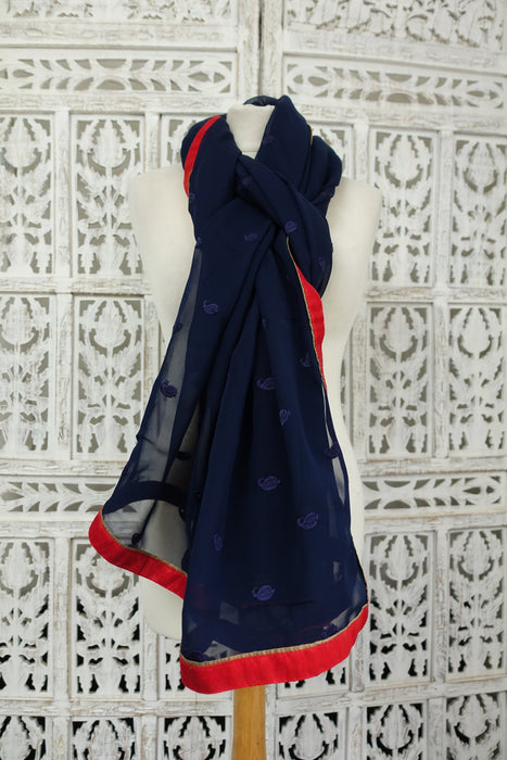 Navy Chiffon With Paisley Embroidery - New