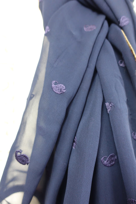 Navy Chiffon With Paisley Embroidery - New