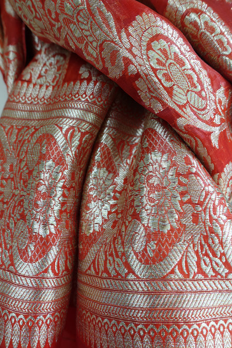 Red Shawl Banarsi Brocade Style - New