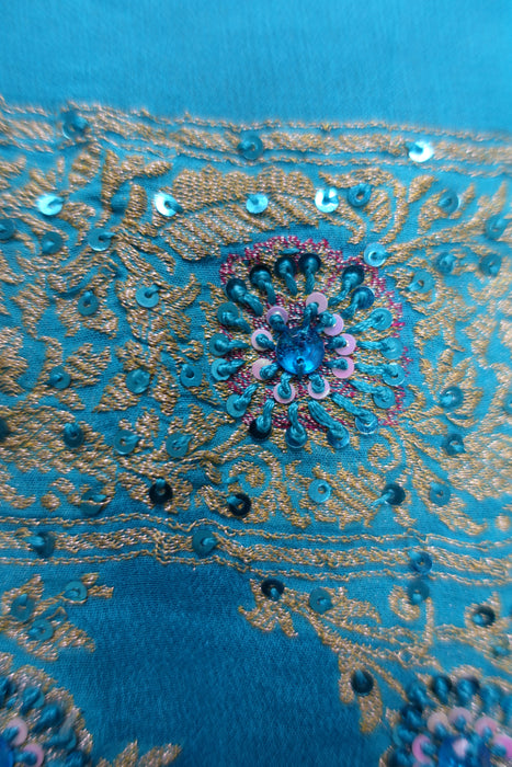 Peacock Blue Woven Banarsi Dupatta - Preloved
