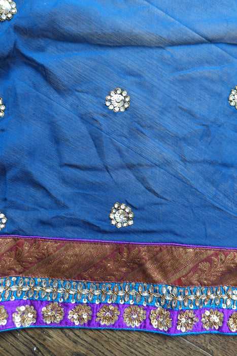 Blue Chiffon Dupatta With Kundan Work And Brocade Trim - New