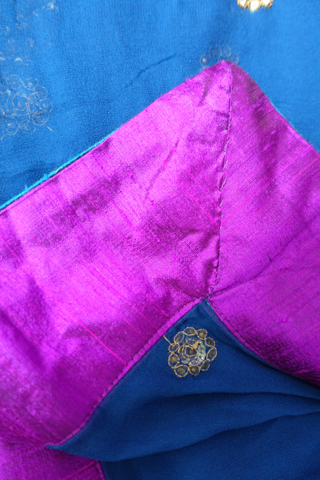 Blue Chiffon Dupatta With Kundan Work And Brocade Trim - New
