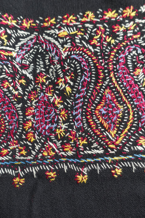 Black Wool Embroidered Shawl - New