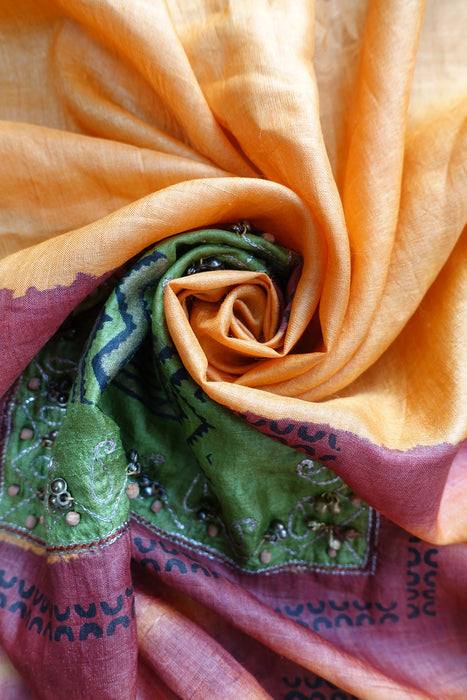 Vintage Tissue Silk Dupatta With Bells - Preloved