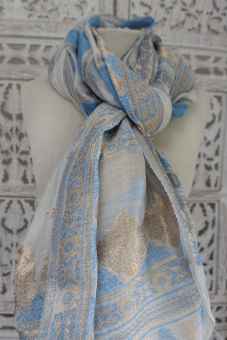 Soft Blue Grey Cotton Silk Blend Dupatta - New