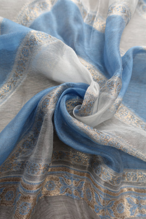 Soft Blue Grey Cotton Silk Blend Dupatta - New