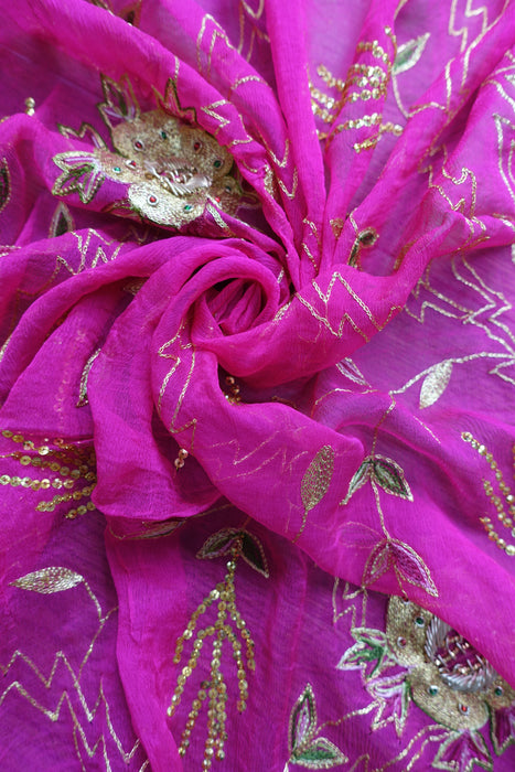 Hot Pink Silk Chiffon Vintage Dupatta - New