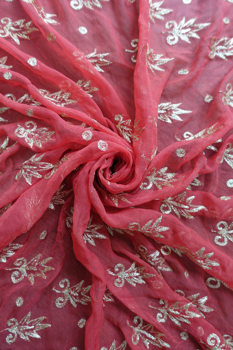 Coral Chiffon Vintage Silk Tilla Dupatta - New