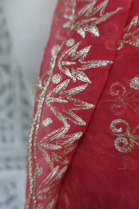 Coral Chiffon Vintage Silk Tilla Dupatta - New