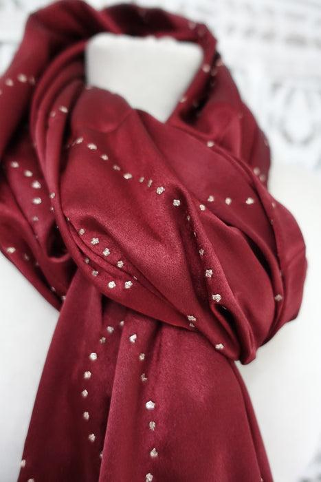 Maroon Sateen Silk With Gold French Knots - New