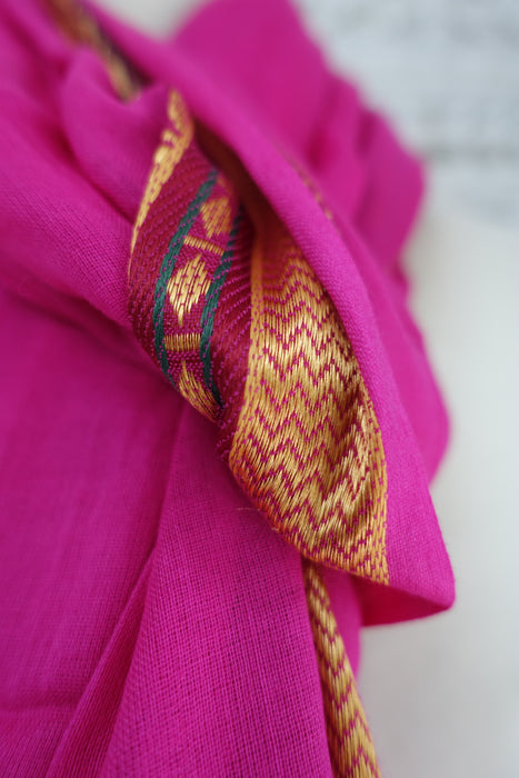 Pink Cotton With Woven Gold Border Dupatta - New