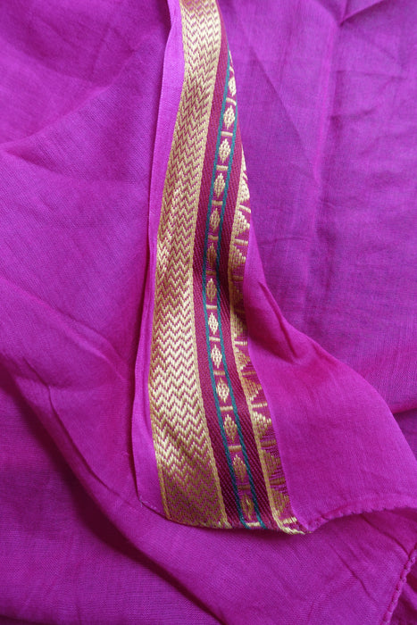 Pink Cotton With Woven Gold Border Dupatta - New