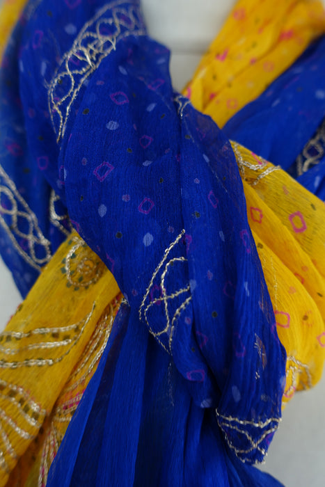 Blue And Yellow Vintage Embellished Dupatta - New