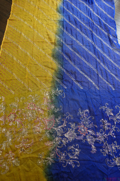Blue And Yellow Vintage Embellished Dupatta - New