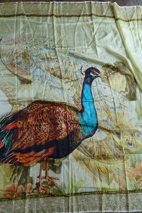 Pure Silk Peacock Printed Dupatta - New