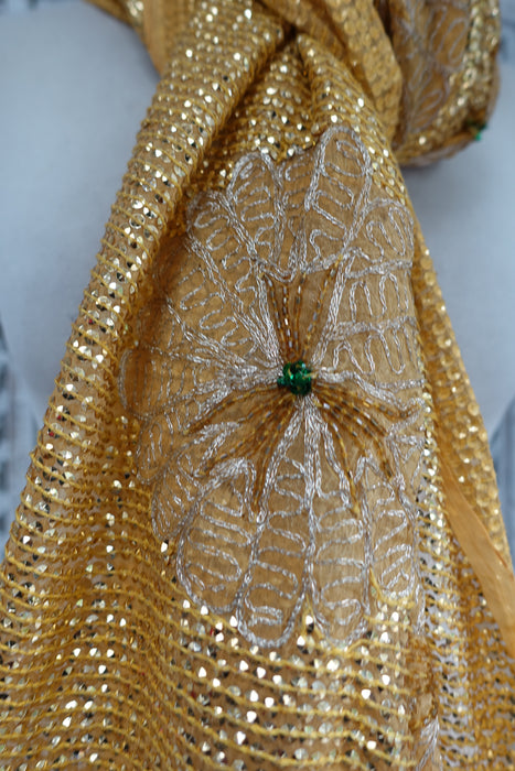 Yellow Gold Sequinned Vintage Chiffon Dupatta -Preloved