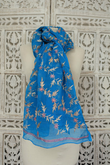 Peacock Blue Vintage Silk Chiffon Dupatta - New