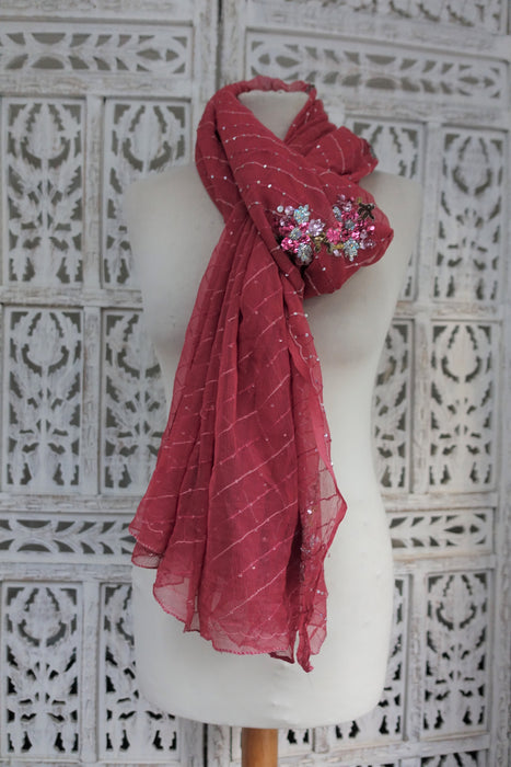 Corally Pink Sequinned Vintage Dupatta